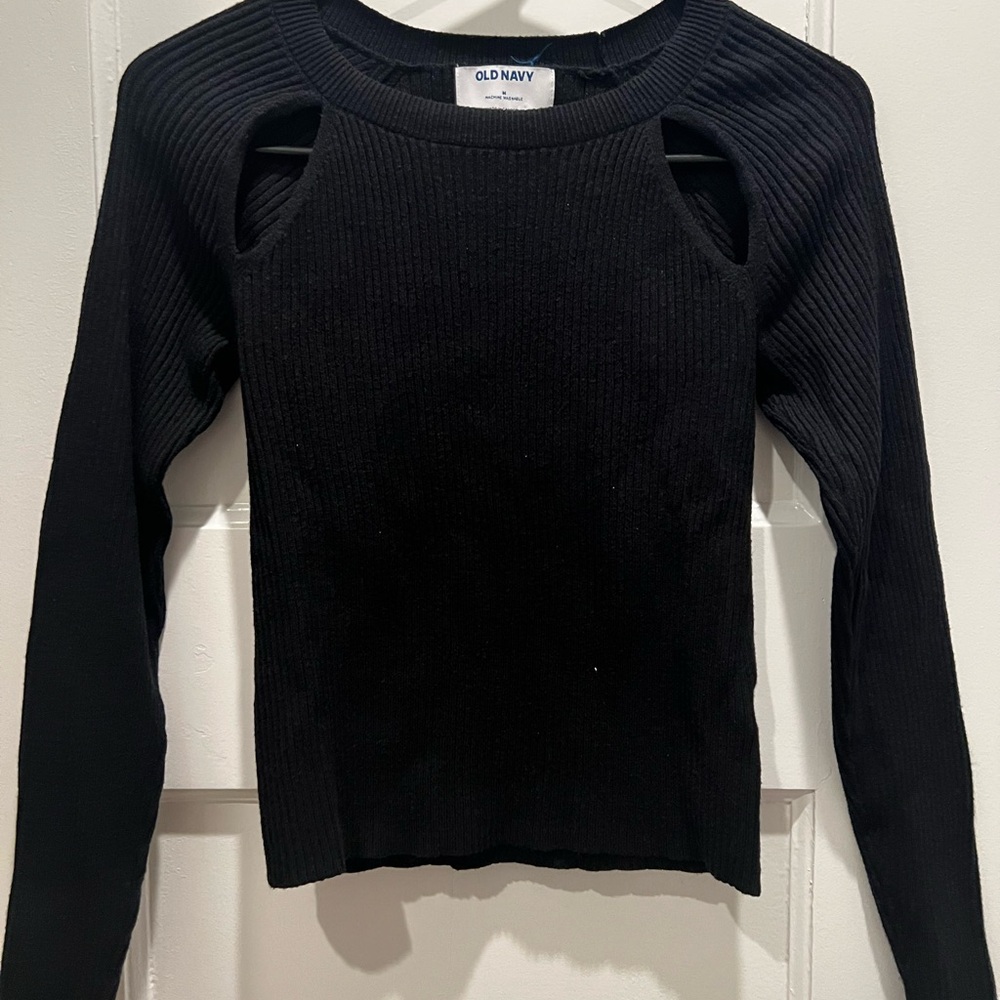 Old Navy Black Ribbed Long-Sleeve Top with Shoulder Cutouts